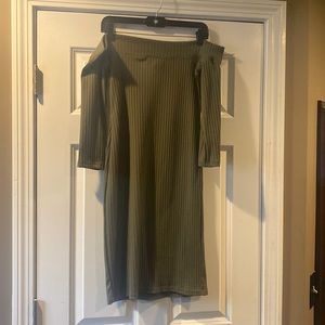 Off shoulder olive green dress